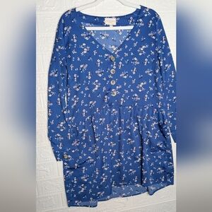 253-Womance‎ Floral Blue Button-Down Dress